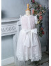 Chic Ivory Floral Lace Tulle Flower Girl Dress